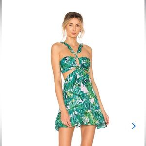Lovers + Friends Green Leaf Print Mini Dress